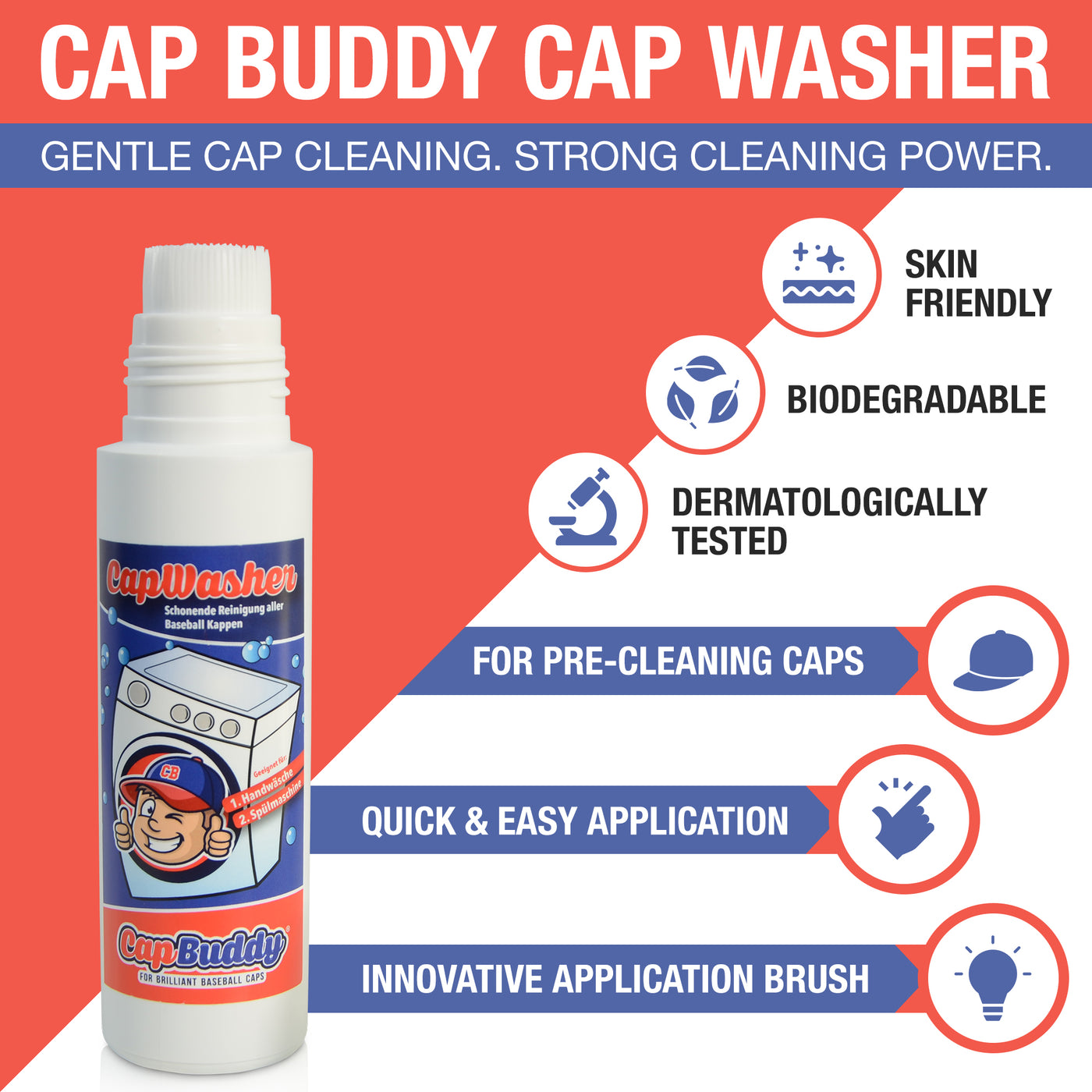 Basecap Waschen Set - Original Cap Buddy & Kappenreiniger in der Bürstenflasche