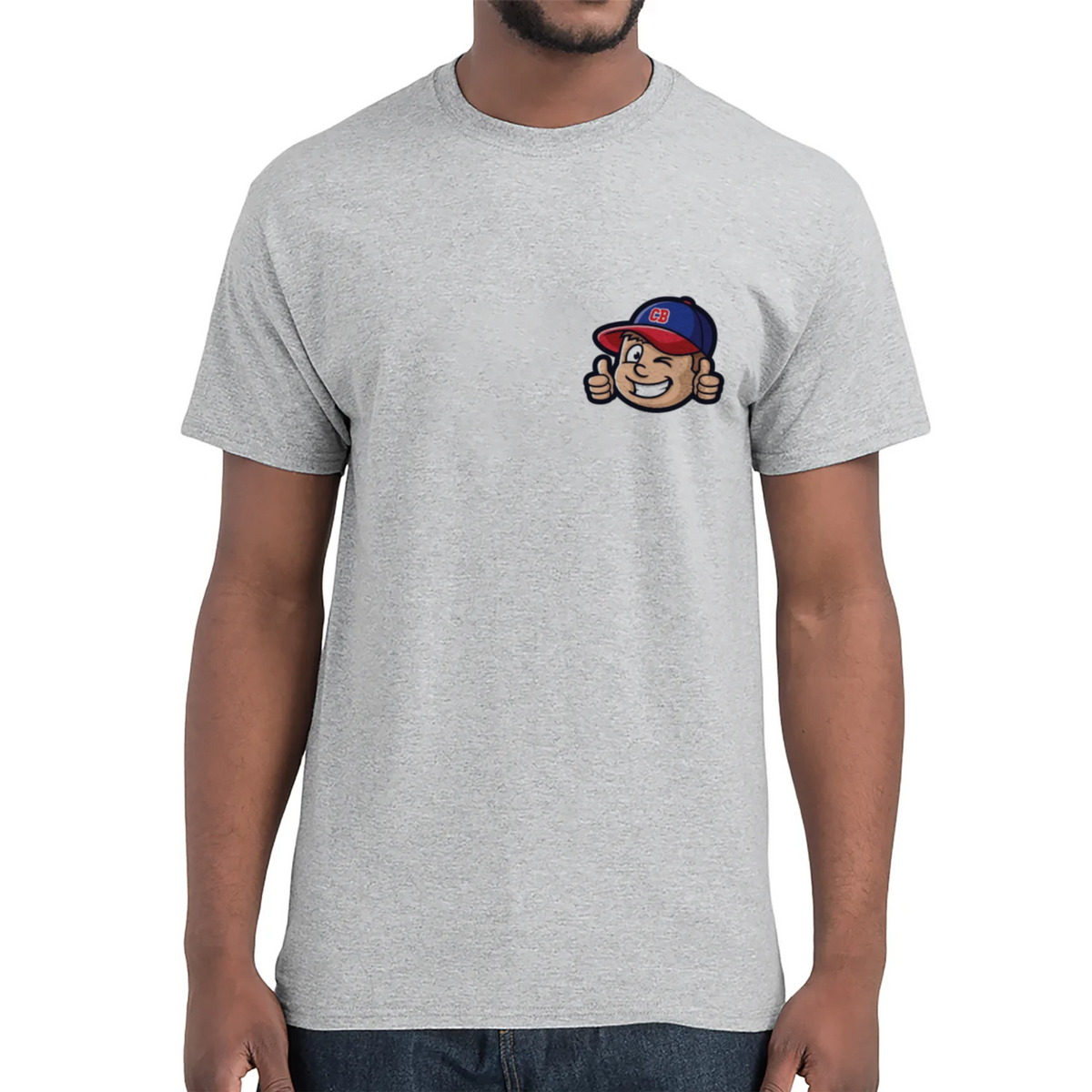 Cap Buddy Clean Mascot Logo T-Shirt für Herren &amp; Unisex – Grau 100 % Baumwolle