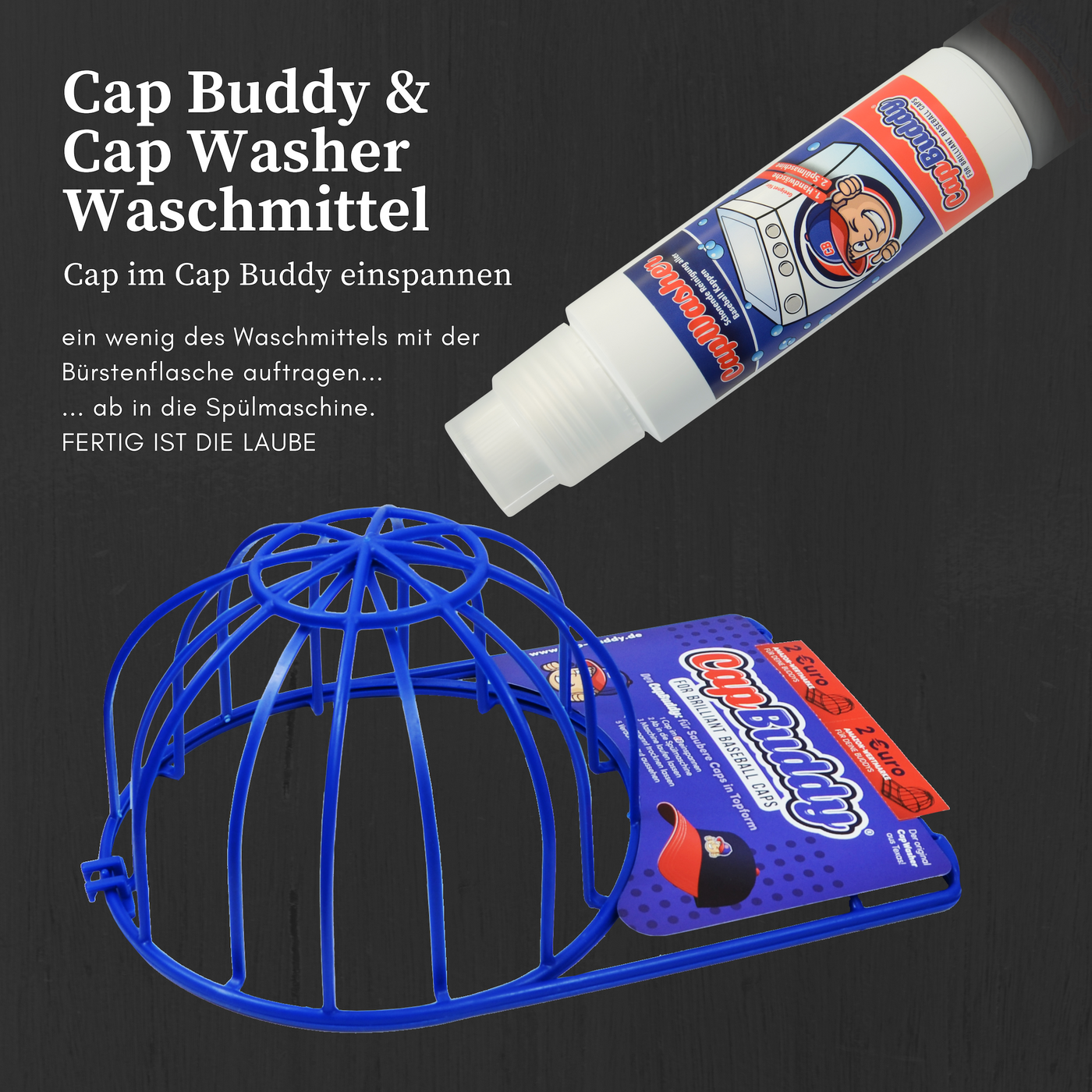 Cap Buddy Kappen Waschmittel - 200 ml in der praktischen Bürstenflasche - Cap Buddy Shop